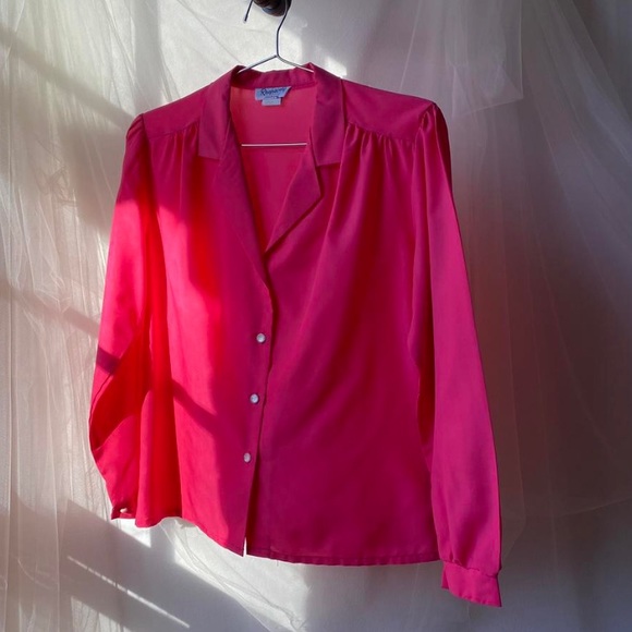 Vintage Bright Pink Button Up Blouse - Picture 1 of 4